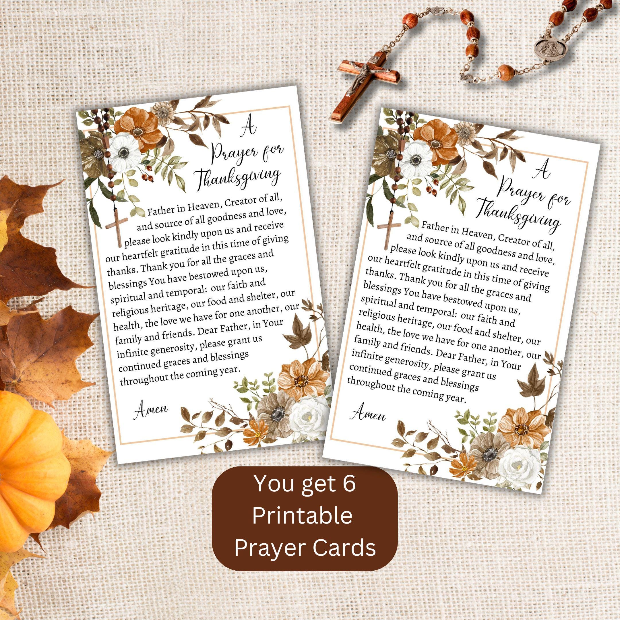 thanksgiving printable prayer cards, catholic prayer card, prayer