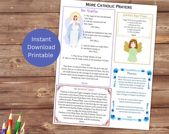 Prières catholiques à imprimer, Prières pour enfants, Angélus, Prière à l'ange gardien, Credo des Apôtres, Souvenez-vous