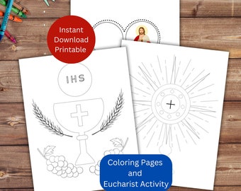 Eucharist Coloring Pages and Activity, Printable Catholic Kid&#39;s Activity, Jesus in Eucharist, Real Presence of Jesus, Instant Download