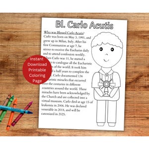 Blessed Carlo Acutis Färbung Seite, bedruckbare Heilige Färbung, katholische Aktivität des Kindes, katholische gesegnet, Instant Download