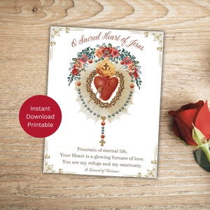 Tarjeta imprimible del Sagrado Corazón para todas las ocasiones, Sagrado Corazón de Jesús, Saludo católico, Tarjeta de notas católica, Descarga instantánea