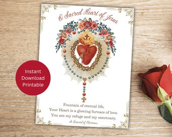 Tarjeta imprimible del Sagrado Corazón para cualquier ocasión, tarjeta de felicitación católica, descarga instantánea.