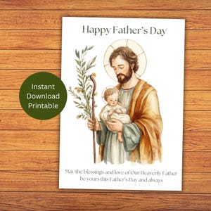 Afdrukbare katholieke Vaderdagkaart, Sint-Jozef en kindje Jezus, Vaderdag zegeningen, Happy Father's Day, Instant Download