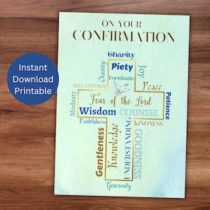 Carte de confirmation / Carte de confirmation catholique / Carte de confirmation imprimable / Carte imprimable catholique / Cadeaux et fruits du Saint-Esprit
