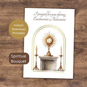 Eucharistic Adoration Spiritual Bouquet Printable, Catholic Prayer Card, Catholic Stationery, Monstrance printable card, Instant Download