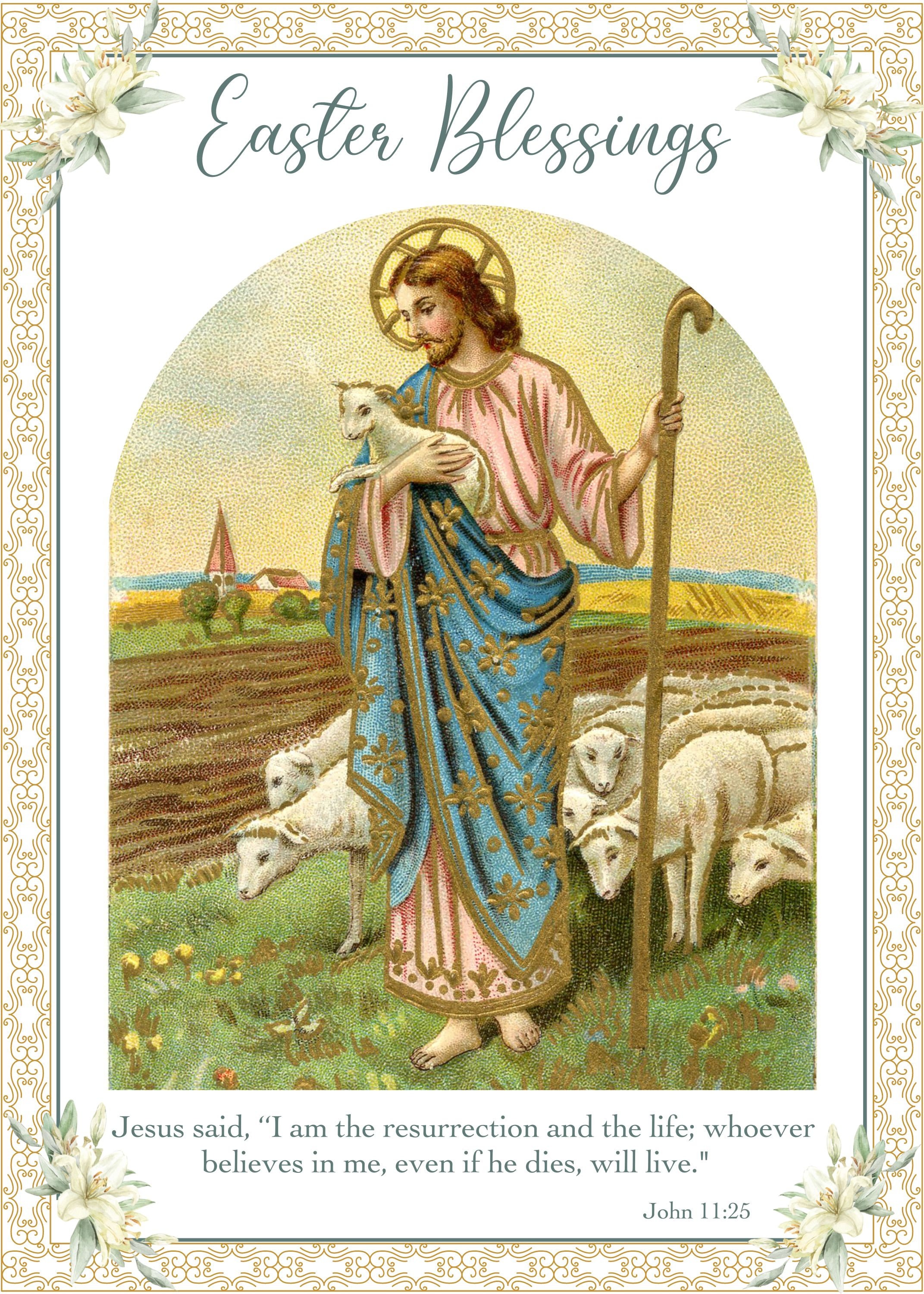 Catholic Easter Card, Printable Religious Easter Card, Easter Blessings