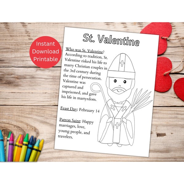 St. Valentine Coloring Page, Printable Saint Coloring, Catholic Kid's Activity, Instant Download