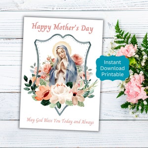 Tarjeta católica para el Día de la Madre, tarjeta para mamá, bendiciones para la madre, saludos marianos, descarga instantánea