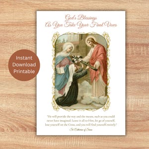 Nun Final Profession of Vows Printable Card, Catholic Religious Sister Greeting, Instant Download