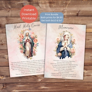 Marian Prayers Print Bundle / Hail Holy Queen/ Memorare Prayer / Catholic Prints / Catholic Gifts / Catholic Decor / Marian Printable