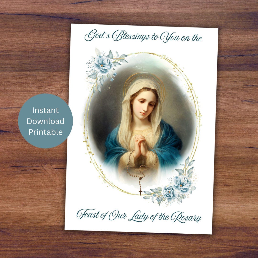 Our Lady of the Rosary Printable Card, Virgin Mary Card, Catholic ...