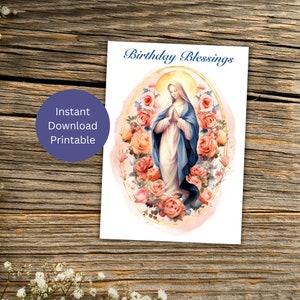 Katholische druckbare Geburtstagskarte, Marian Gruß, Geburtstagssegen, katholische Grußkarte, Karte für Sie, sofort Download