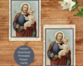Printable St. Joseph Prayer Cards, Catholic Holy Card Instant Download