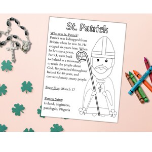St. Patrick Printable Coloring Page, Catholic Saint Kid's Activity Instant Download image 2