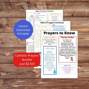 Catholic Prayers Printable Bundle, Prayers for Catholic Children, Common Prayers, Instant Download
