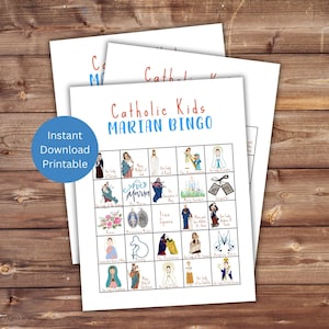 Jeu de bingo catholique marial, cartes de bingo imprimables, activité pour enfant catholique, jeu d'éducation religieuse, jeu de société, téléchargement immédiat