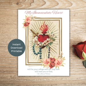 Tarjeta imprimible del Inmaculado Corazón para todas las ocasiones, Inmaculado Corazón de María, Saludo católico, Tarjeta de notas católica, Descarga instantánea
