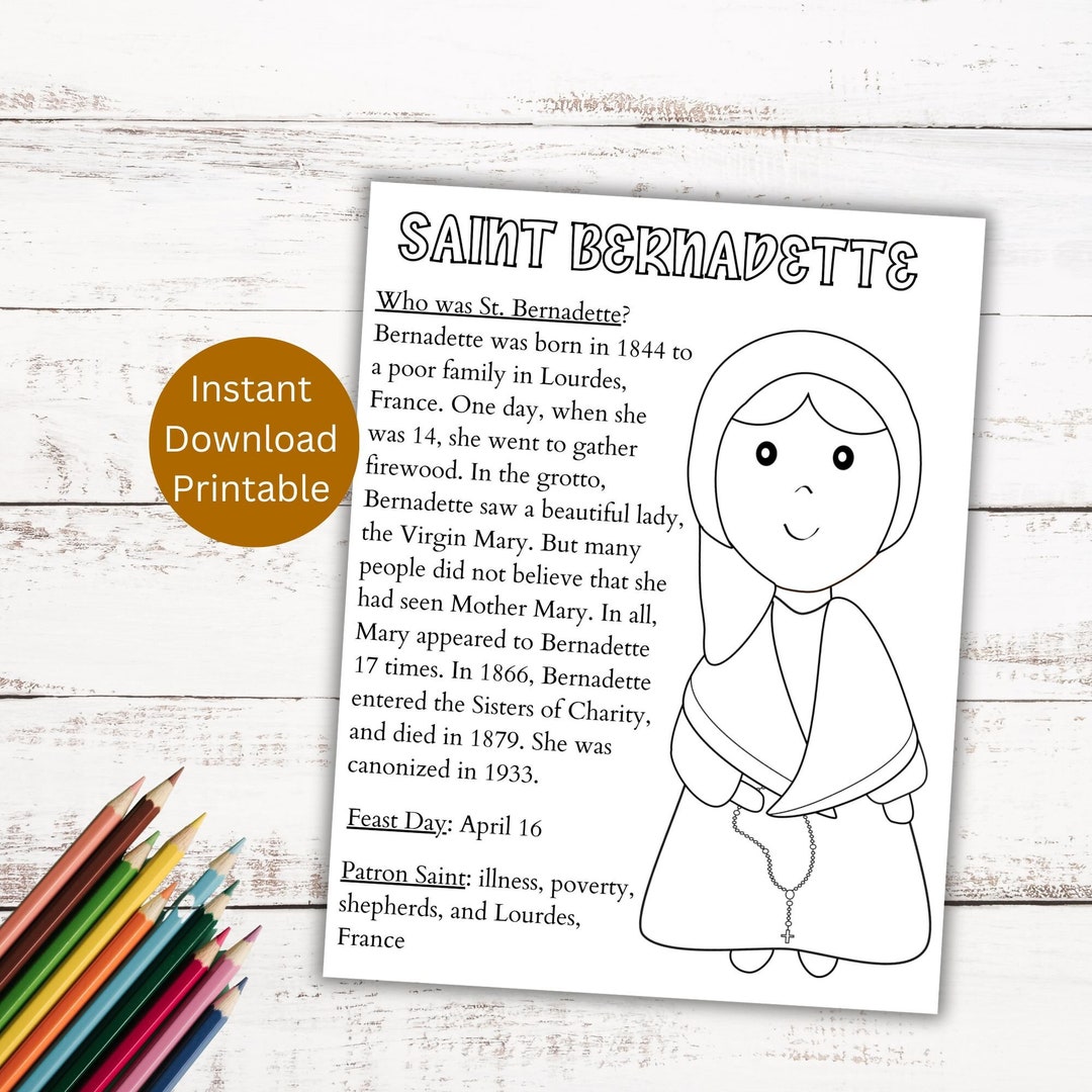 St. Bernadette Coloring Page, Printable Saint Coloring, Catholic Kid's ...