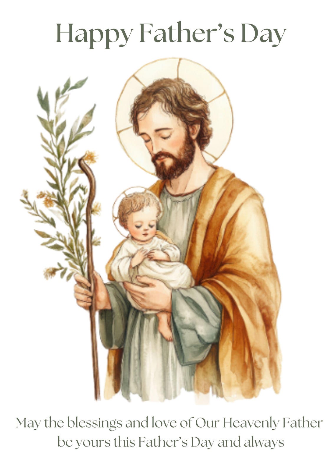 Printable Father's Day Catholic Card, Saint Joseph and Baby Jesus ...