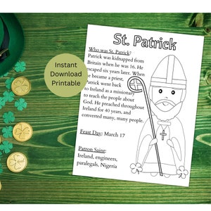 St. Patrick Coloring Page, Printable Saint Coloring Page, Catholic Kid&#39;s Activity, Instant Download
