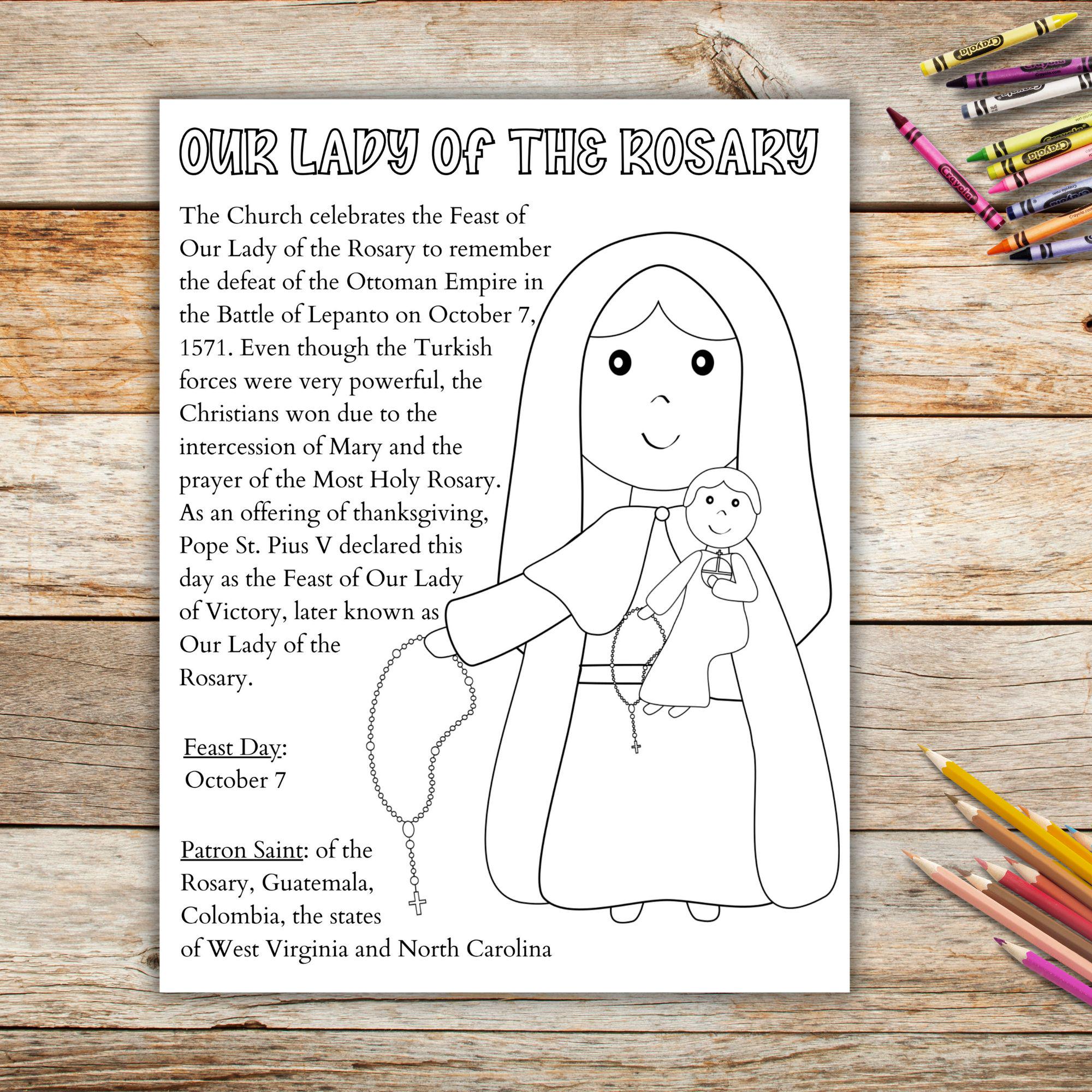 Our Lady of the Rosary Coloring Page, Printable Saint Coloring ...
