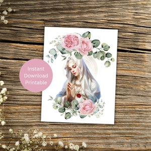 Printable Marian All Occasion Card, Virgin Mary Card, Catholic Greeting, Mary Notecard, Instant Download