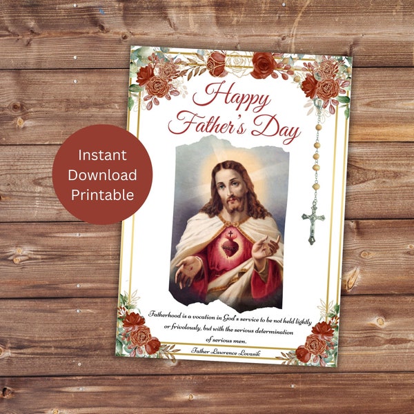Catholic Father's Day Card, Printable Card for Father, Happy Father's Day, Gift for Dad, Sacred Heart of Jesus, Instant Download