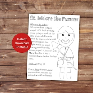 St. Isidore der Bauer Malseite, druckbare Heilige Färbung, katholische Kinder Aktivität, Heiliger Mai, Spanischer Heiliger, sofortiger Download