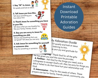 Printable Adoration Guide for Children, Catholic Prayer Cards Instant Download