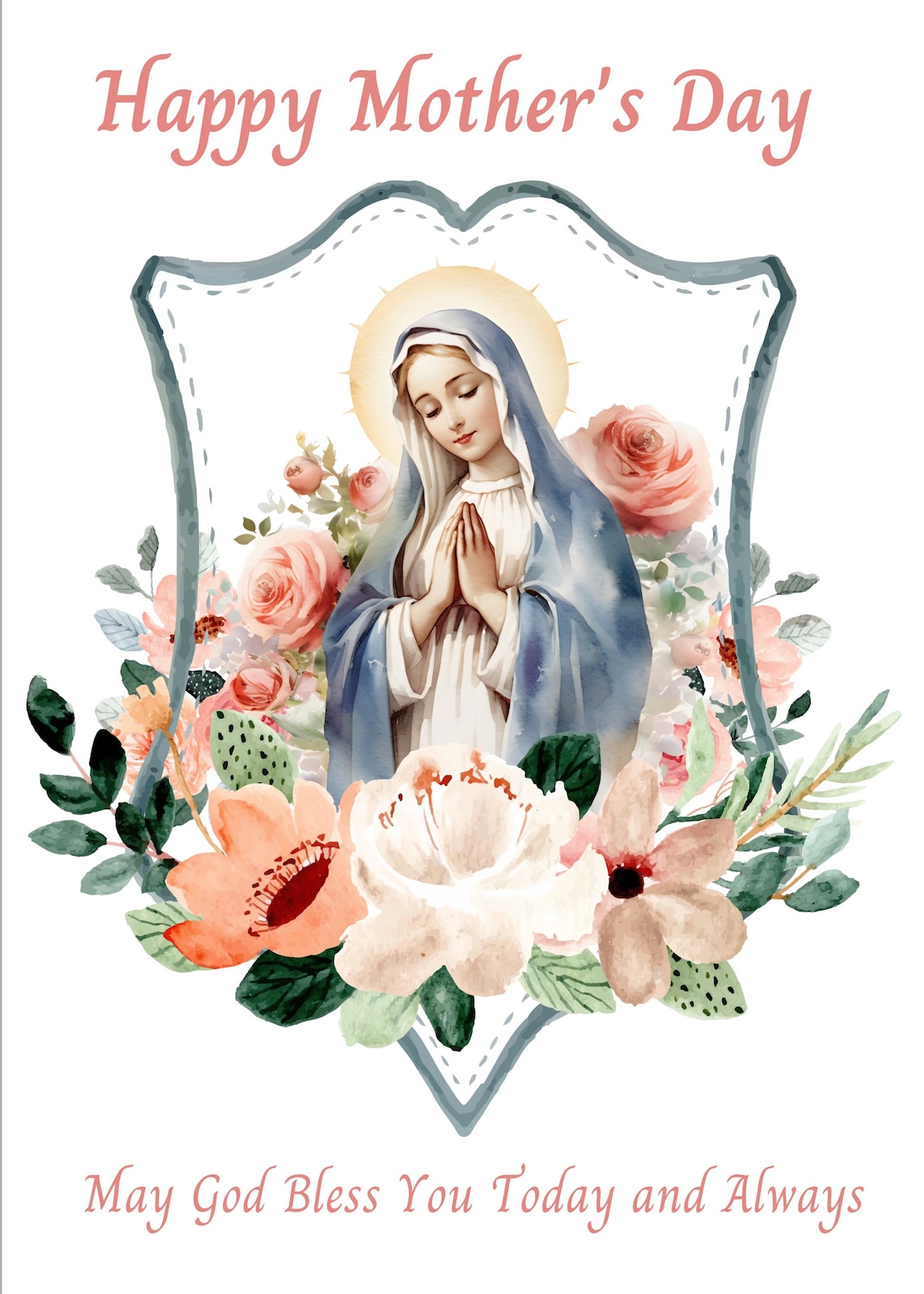 Printable Catholic Mother's Day Card, Marian Greeting and Blessings for ...