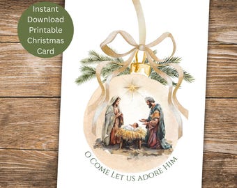Printable Christmas Nativity Card, Holy Family Christmas Blessings Greeting, Instant Download