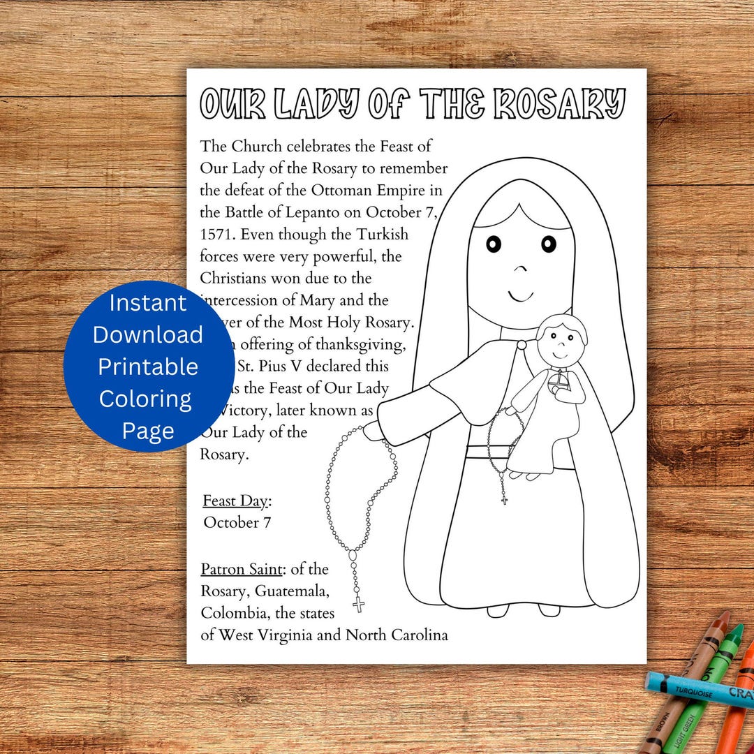 Our Lady of the Rosary Coloring Page, Printable Saint Coloring ...