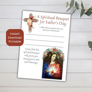 Carte imprimable bouquet spirituel fête des pères, cadeau catholique pour papa, carte de prière, sacré-cœur de Jésus, téléchargement immédiat