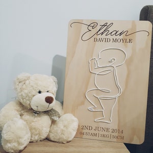 Placa stat de nacimiento de baby line art
