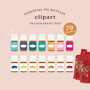 Op de afbeelding: Set van 79 kleurrijke clipart-afbeeldingen van essentiële olieflessen in transparant PNG-formaat. De flessen zijn gerangschikt in twee rijen van 14 flessen, met een verscheidenheid aan kleuren, waaronder blauw, paars, groen, oranje, roze en rood. De flessen zijn allemaal even groot en hebben dezelfde vorm, met een wit etiket en een zwarte dop. De afbeeldingen zijn perfect voor het maken van digitale ontwerpen, zoals uitnodigingen, kaarten en social media-berichten.