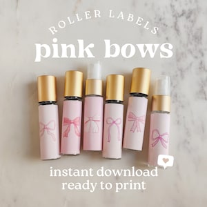 Afdrukbare rollabels roze coquette lint 10ml rolfles 2x2 sticker voor etherische oliemengsels - digitale download