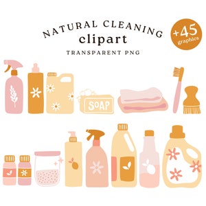 Natural Cleaning Clip Art Wellness Spring Cleaning Clipart Transparent PNG for Canva Design