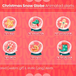 Twitch Stream alerts ・ Christmas snowglobes  ・  Specific illustration for each alert ・Donation, follower, subscriber, cheer, host