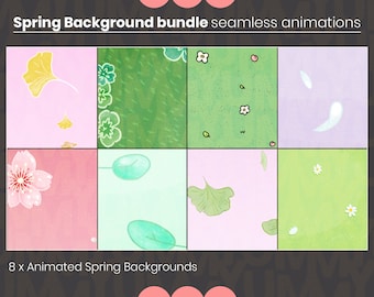Spring Scenes Bundle ・ 8 Animated Backgrounds of Hand-Drawn Flower and leaves ・  Ready for Twitch, YouTube, and More