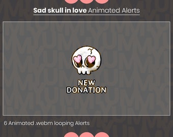 Heartbroken Skull Animated Alerts Set for Streamers ・  Love-themed Donation, follower, subscriber, cheer, host, raid