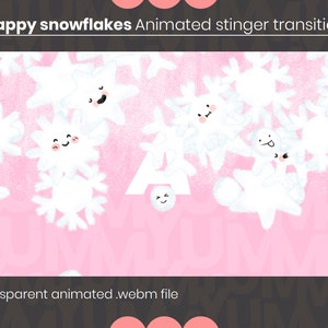 Animated Twitch stinger Scene transition for your Streams ・ Happy fluffy snowflakes ・ Christmas aesthetic ・ Cute cartoon faces ・
