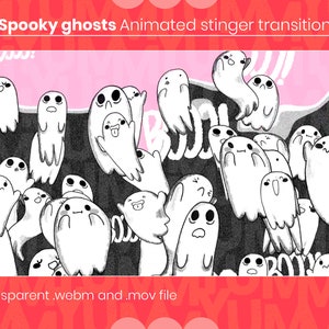 Animated Twitch stinger Scene transition for your Streams ・ Spooky ghosts ・ Black and white ・ Halloween aesthetic ・ Cute cartoon ghosts ・