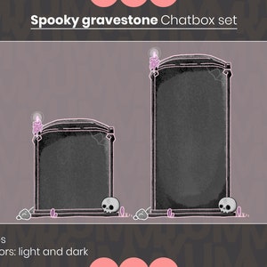 Può includere: Due set di chatbox a forma di lapide spettrale con una candela e un teschio in cima. I set di chatbox sono disponibili in due dimensioni e due colori: chiaro e scuro.