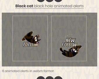 Twitch Stream alerts ・ Black cat black hole alerts  ・  Donation, follower, subscriber, cheer, host, raid