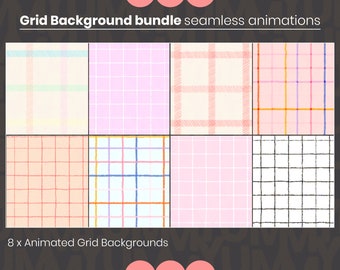 Bundle! 8 Animated Grid backgrounds for your Streams ・ Colorful shaky Hand-Drawn lines in Crayon ・ Ready for Twitch, Youtube, Kick, etc