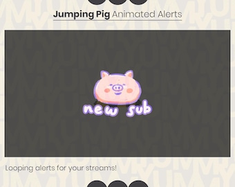 Looping jumping pig stream alerts ・ Donation, follow, subscriber, cheer, host, raid
