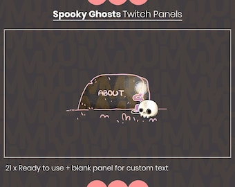 Spooky ghosts tombstone twitch panels ・ Crayon styled spooky and cute ・ Black and pink ・ Twitch and OBS streaming ・