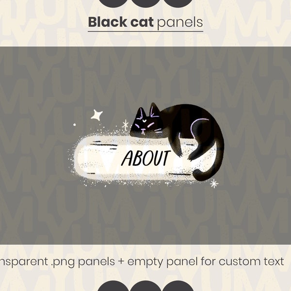 Black Cat twitch panels ・ mystic cute sleeping Black cat ・ Black and white ・ Twitch and OBS streaming ・