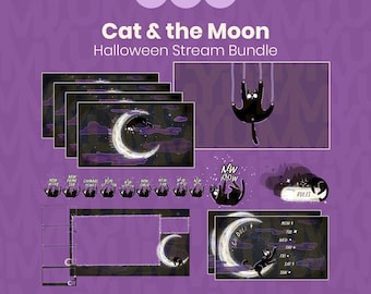 Animated Black Cat Halloween Stream Package, Spooky Animated Alerts, Stinger Transition, ready for Twitch