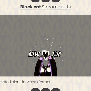 Twitch Stream-meldingen ・ Geanimeerde zwarte kat ・ Donatie, volger, abonnee, juichen, host, raid